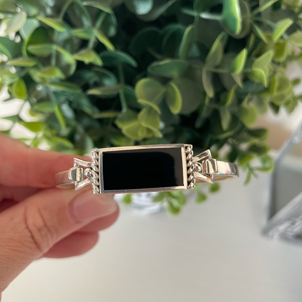 Vintage Sunstone Jewelers Onyx rectangular Modernist Sterling Silver Bracelet